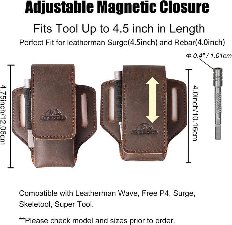 topstache Leather Multitool Sheath for Belt - Multitool Holder - EDC Belt Organizer - Two Magnetic Closure - Darkbrown - Image 4